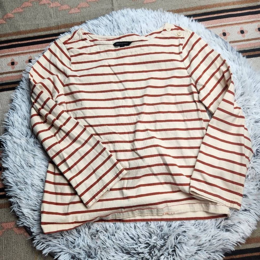 Banana Republic Women's Boatneck Striped Shirt Cream Orange Medium Long Sleeve